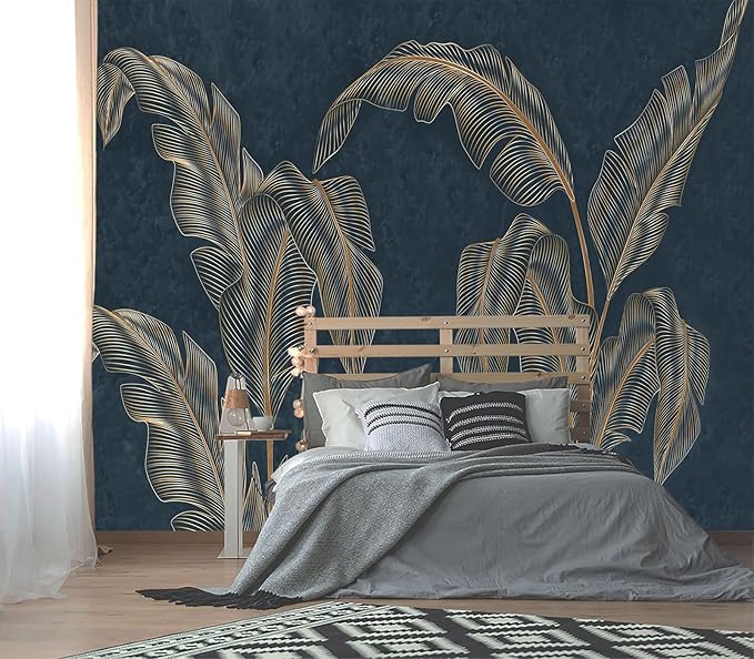 XMPMBM-Modernity Simple Abstraction Banana Leaf Fabric Wallpaper Dark Leaf Living Room Bedroom Bathroom Wall Mural-W 88" X H 59"（36 Square Foot）