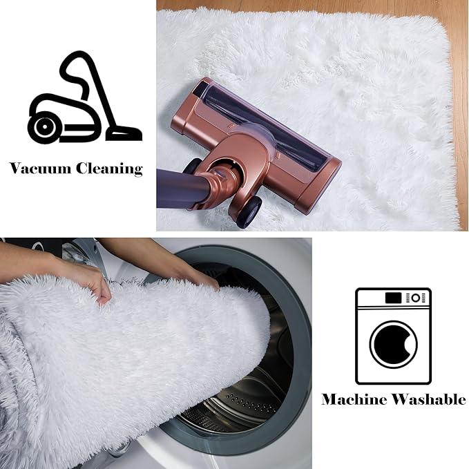 ONASAR White Rugs for Bedroom, 3x5 Fluffy Shaggy Bedside Area Rug, Washable Soft Plush Shag Small Floor Carpet for Preppy Dorm Nursery Living Room Teen Kids Girls Boys Baby Toddler Indoor Home Decor