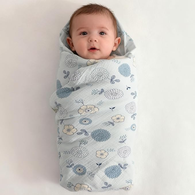 NTBAY 2 Layer Muslin Cotton Baby Swaddle Blanket, 42x60 Soft and Breathable Receiving for Newborns and Infants, Perfect for Crib, Stroller, Travel, Lightweight Nursery Blanket, Rustic Bloom