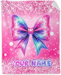 Custom Bow Blanket for Girls - 30 x 40 Inches Lap Size - Soft Fuzzy Plush Throws Decor Gift - Pink Cute Throw Blankets Stuff for Crib, Office