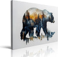Woodland Bear Silhouette Canvas Wall Art - Framed Nature Painting Print, Mountain Forest Wildlife Wall Decor Artwork and Posters for Cabin, Living Room, Bedroom, Office (16x24 Inches)