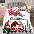 LUVIVIHOME 3PCS Merry Christmas Comforter Set King Size, Cute Gnome Bedding, Red Buffalo Plaid Striped Holiday New Year Xmas Bedding, Boys Girls Teens Kids Bedroom Decor, White Quilt, 2 Pillow Cases