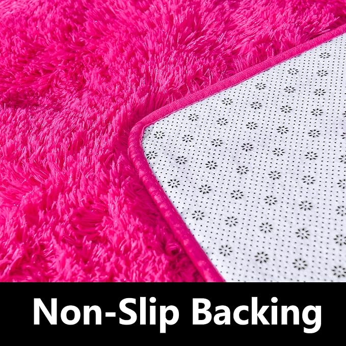 Fluffy Area Rug 9x12 Living Room, Hot Pink Rugs for Bedroom Girls, Extra Large Rug Big Carpet 9 by 12 Fuschia