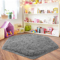 4x4.6 Feet Grey Hexagon Rugs for Bedroom, Ultra Soft Fluffy Hexagon Area Rug for Kids Room, Cute Shag Rugs for Boys Girls Room, Fuzzy Plush Carpet for Tent Castle Home Decor