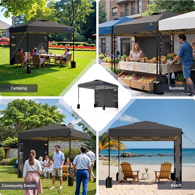 12X12 Pop Up Canopy Tent,Removable Pockets Sidewall for Extra Storage,Easy Up Canopy,Heavy Duty One Person Set Up Event Tent,Grey