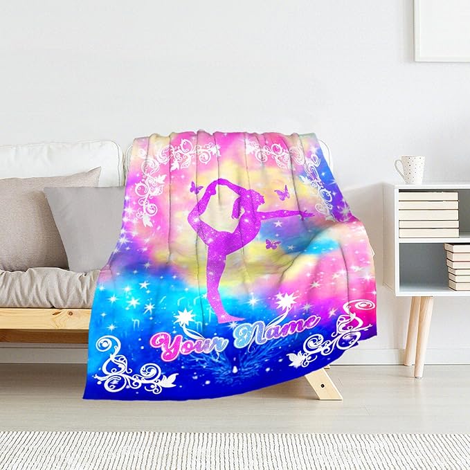 Custom Gymnastics Blanket for Girls - 30 x 40 Inches Kids Gifts for Gymnasts - Fuzzy Flannel Throws Stuff for Team, Gymnastics Lovers