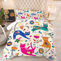 Cat Comforter Set Full : Cute Floral Cats Full Size Bedding Sets for Girls Kids Teens Children Cartoon Flowers Kawaii Animals Print Quilt Duvet Bed Set with 1 Comforter & 2 Pillowcases