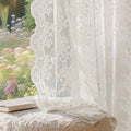 Anmao Vintage Lace Curtains 54 Inches Long 2 Panels Set, Romantic Elegant Light Filtering Semi Sheer Floral Thick Lacy Curtain Drapes for Living Room and Bedroom, Each Panel 55W x 54L, Beige Plum