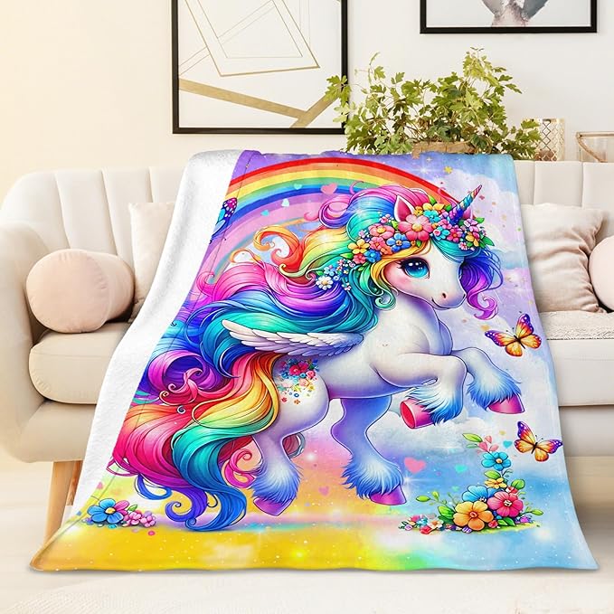 Girls Unicorn Blanket, Throw Blankets Gift for Kids Teens Adults Unicorn Lovers 50x60 Inches Soft Cozy Throw for Sofa Couch Bed Cute Decor Stuff