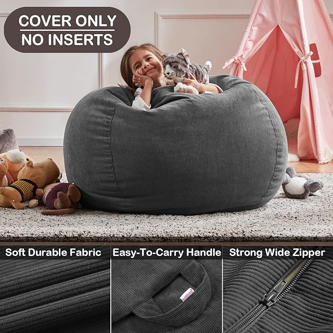 Nobildonna Bean Bag Chair Cover (No Filler) for Kids and Adults,Beanbag Stuffed Animal Storage Without Filling Plush Toys Holder and Organizer Soft Premium Corduroy 200L