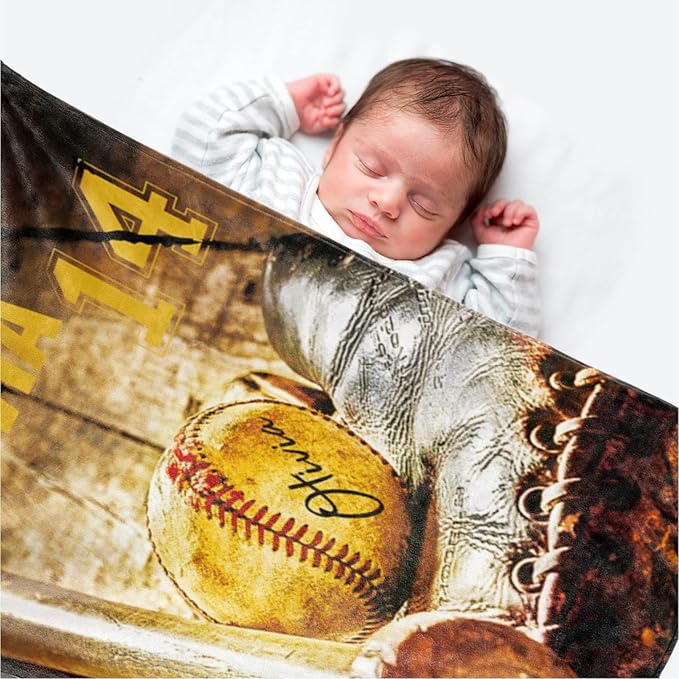 Personalized Baby Baseball Blanket: Custom Bedding for Kids Soft Ball Throw Blankets - Perfect Newborn Gift Infant Swaddling Blanket with Name 60x80inch