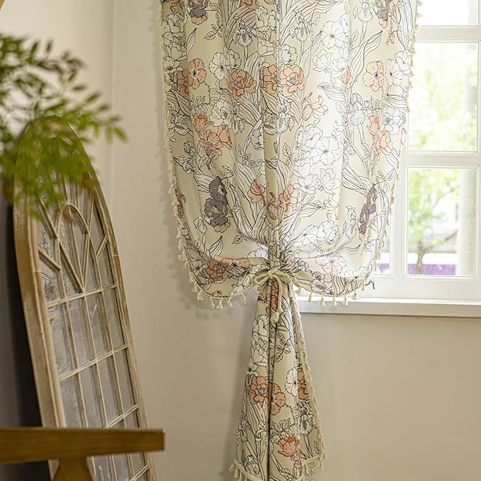 ENJOYBRIDAL Floral Curtains 63 Inches Long 2 Panels Set Bedroom Farmhouse Drapes Semi Sheer Rod Pocket Living Room Short Window Curtain Panels Boho Cottage Core Cute Vintage Rustic Window Treatments