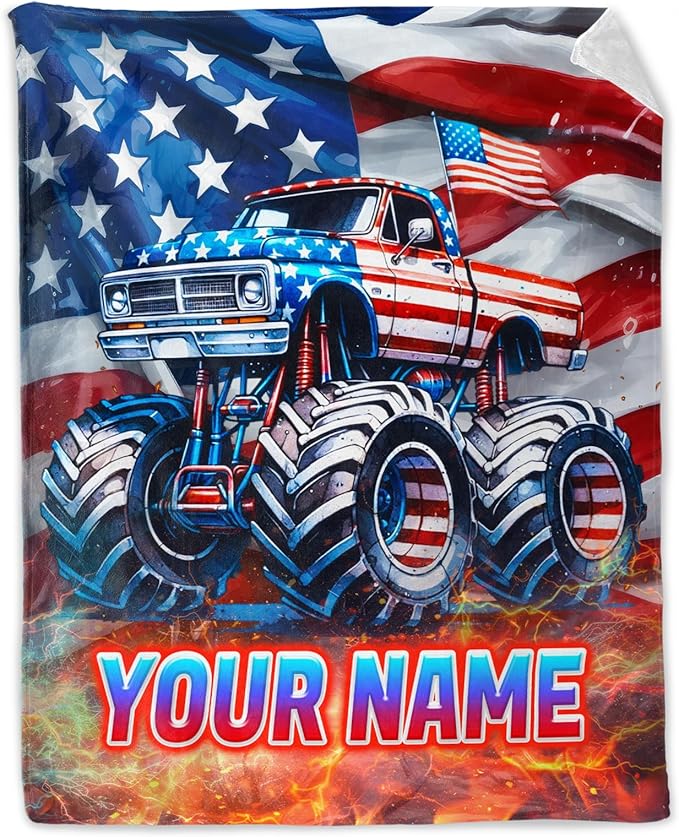 Personalized Kids Blanket for Gifts - 30" x 40" Inches Plush Truck Blanket for Boys - Lightweight Soft Throws for Couch, Office