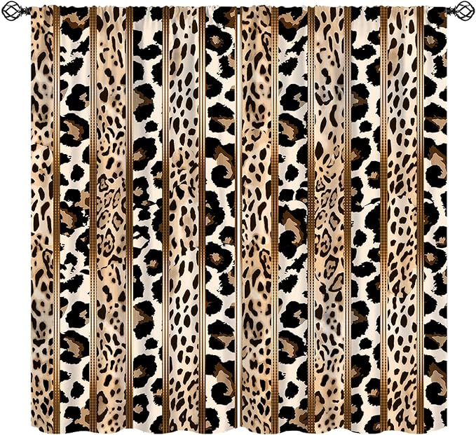 Leopard Curtains, Cheetah Wild Animal Geometric Stripe Wildlife Theme Window Drapes for Bedroom Living Room 72" W X 63" L