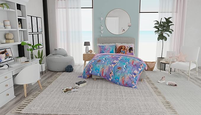 Disney Princess Ariel The Little Mermaid Live Action Movie Kids Bedding Super Soft & Cozy Reverisble Microfiber Comforter and Sheet Set with Sham, Queen, (100% Officially Licensed Product) by Franco
