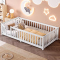 Bellemave Twin Size Floor Bed with Rails for Kids, Girls, Boys, Pine,Plywood Floor Bed with slats and Door, White