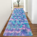 Shaggy Tie Dyed Light Purple Runner Rug 3x10 ft Bedside Area Rugs for Living Room, Anti-Skid Extra Comfy Fluffy Floor Carpet for Indoor Hallway Home Decorative