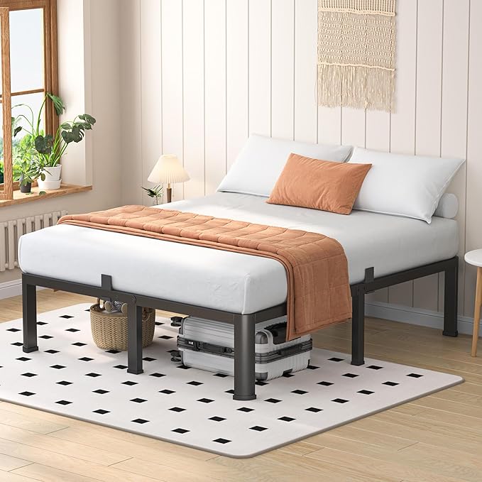 20 Inch Queen Heavy Duty 3500 lbs Bed Frame with Round-Corner Legs & Anti-Squeak Design – Quick Assembly Metal Platform, No Box Spring Needed