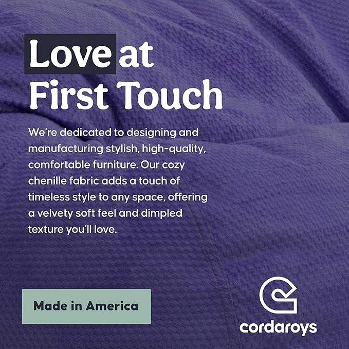 CordaRoy's Chenille Bean Bag-Convertible Bean Bag Chair-Machine-Washable Chenille Fabric Cover-for Basement,Living Room,Game Room,Dorm & More - Full Size - Very Peri Purple | Made in The USA