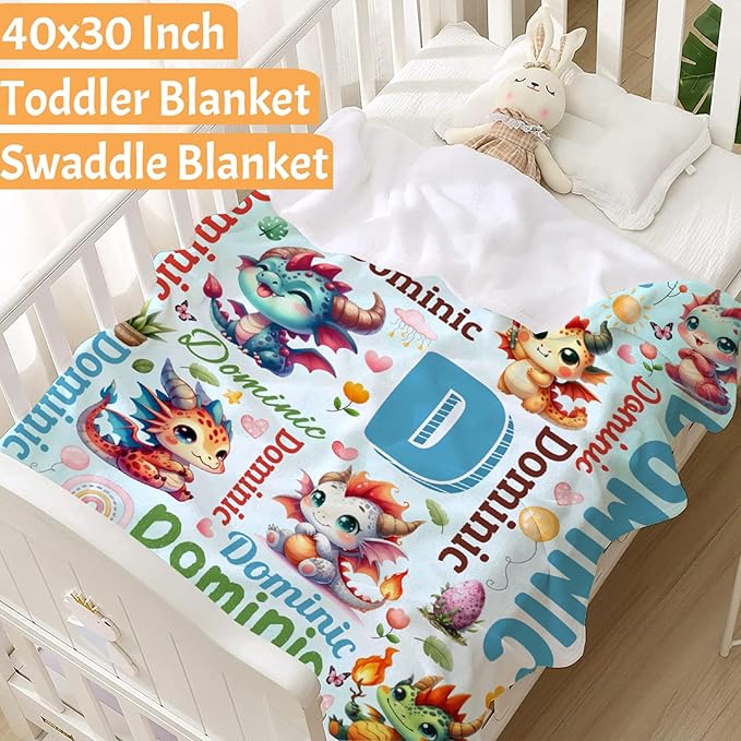 Personalized Custom Dragon Preschool Blanket Gifts for Baby Toddler Kids Boys Girls - Customized Dragon Super Soft Lightweight Flannel Sheets Decor for Crib Nap Couch - 30"x40" for Baby/Pets