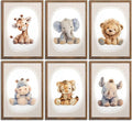 6pcs Nursery Animal Canvas Wall Art Safari Elephant Giraffe Posters Prints Kids Boy Wall Decor Pictures for Baby Boy Girl Toddler Kids Room Decorate Unframed