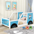 Bellemave Twin Car Bed Frame, Classic Car-Shaped Toddlers Bed with Wheels, Wooden Montessori Floor Bed for Kids (Blue & Black)