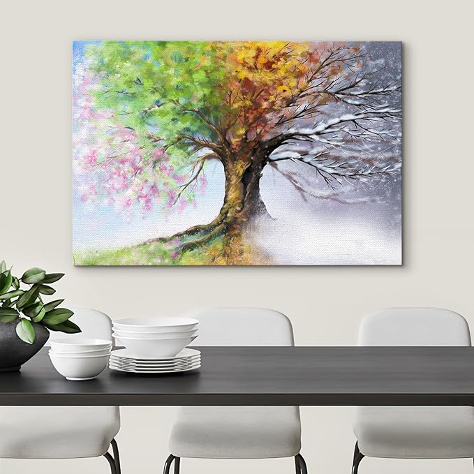 SIGNWIN Canvas Wall Art Four Seasons Fantasy Tree with Colorful Leaves Nature Illustrations Modern Chic Multicolor for Living Room, Bedroom, Office - 32"x48"