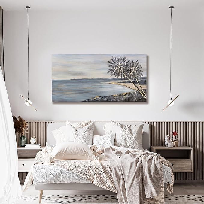 Yuaxker Ocean Canvas Wall Art Black and Gold Blue Aesthetic Canvas Painting Modern Art Wall Decor for Living Room Bedroom Dining Room Office Home Decor Artwork 24x48 inch