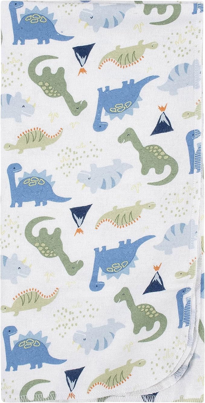 Gerber Boys Newborn Infant Baby Toddler Nursery 100% Cotton Flannel Receiving Swaddle Blanket, Dinosaur Blue, Pack of 5