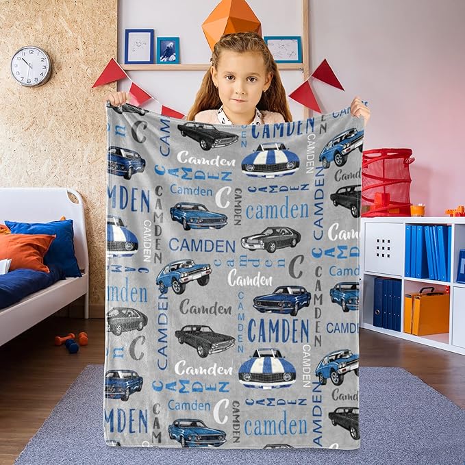 Personalized Car Blanket with Name for Boys, Custom for Kids, Soft Flannel Toddler Customized Gift for Birthday Christmas Baby Shower Newborn 30'' X 40'', 2-car Gray, 30''x40'' for baby