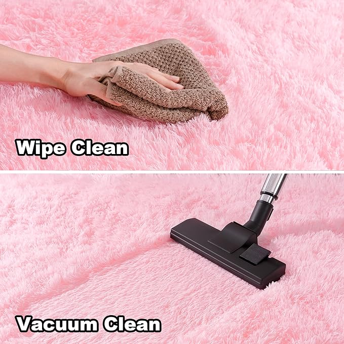Pink Rug 8x10 - Non Slip Fluffy Rugs for Living Room - Cute Floor Rug for Girls Room Decor- Large Fuzzy Shag Carpet - Shaggy Rugs for Living Room Washable 8x10 Area Rugs Clearance
