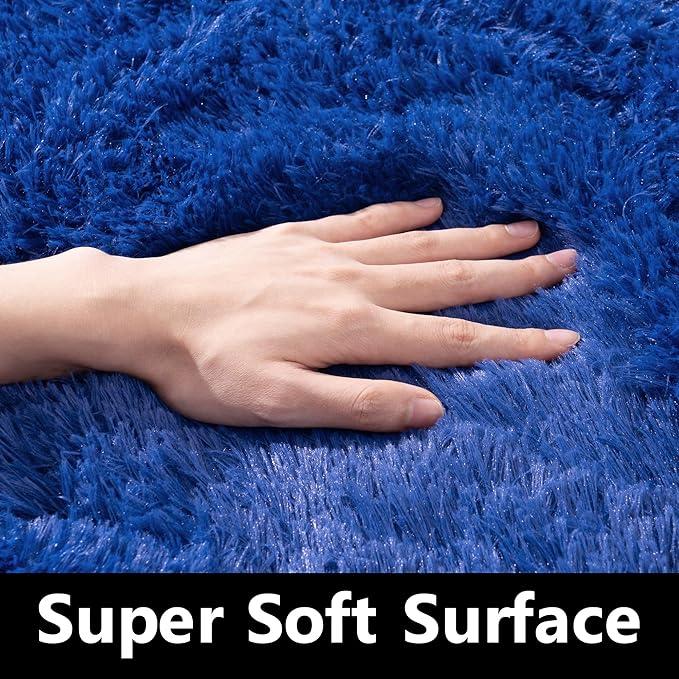 Navy Area Rug 8x10 - Super Soft Fluffy Rug for Living Room & Bedroom - Dark Blue Clearance