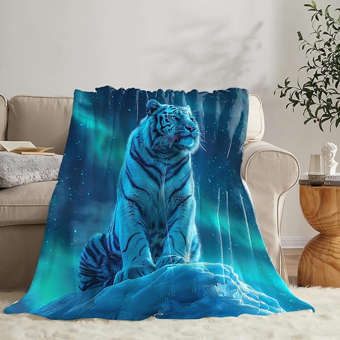 Tijuboni White Tiger Throw Blanket Tiger Gifts for Girls Boys Women Men Kids Adults Soft Flannel Fleece Blanket for Couch Sofa Bed Home Decor 40"x50"