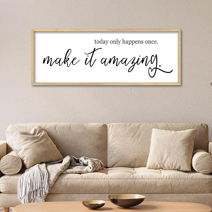 YWJKWLGS Inspirational Quotes for Home office Wall Decor 40x15 Inch Motivational Wall Art Today Only Happens Once Make It Amazing Sign Living Room Large positive Wood Framed Hanging (Wood)