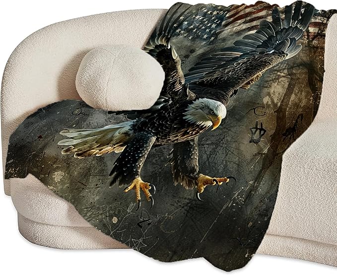 American Eagle Blanket Bald Eagle Throw Blanket Eagle Gifts and Decor Eagle American Flag Blanket for Girls Boys Women Men Kids Adults Soft Warm Cozy Fleece Blanket for Couch Sofa Bed 60"x50"