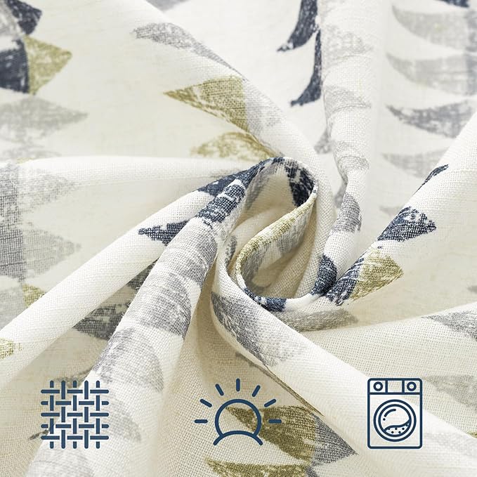 jinchan Linen Nursery Curtains for Living Room Boho Curtains for Bedroom Kids Room 63 Inches Long Geometric Printed Farmhouse Drapes Rod Pocket Window Treatment Curtain Set of 2 Panels Indigo-Gray