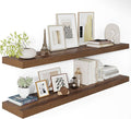 Vivelove Wide Floating Shelves for Wall 12 Inch Deep, 48" X 12" X 2" Floating Shelf, 2 Inch Thick Shelf for Living Room Bathroom Bedroom Kitchen Book Room, Rustic Farmhouse Decor Set of 2, Walnut
