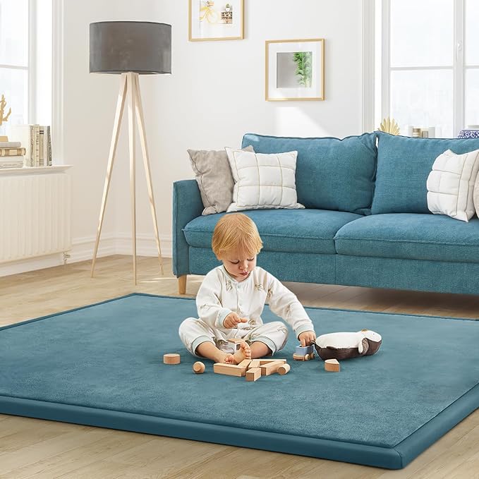 Baby Play Mat for Floor Tummy Time Mat Nursery Rug Muscle Area Rug Playroom Rug Tatami 74 * 50" Memory Foam 1.3" Thick Crawling For Babies,Toddlers, Infants, Kids,Floor(Green)