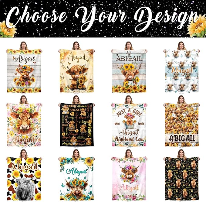 Ship Next Day, Personalized Baby Blanket for Girls Boys on Christmas Birthday, Cute Cows Blankets- Printed in USA, Custom Toddlers Blanket with Name for Baby Shower Kids Teens Toddlers Newborn