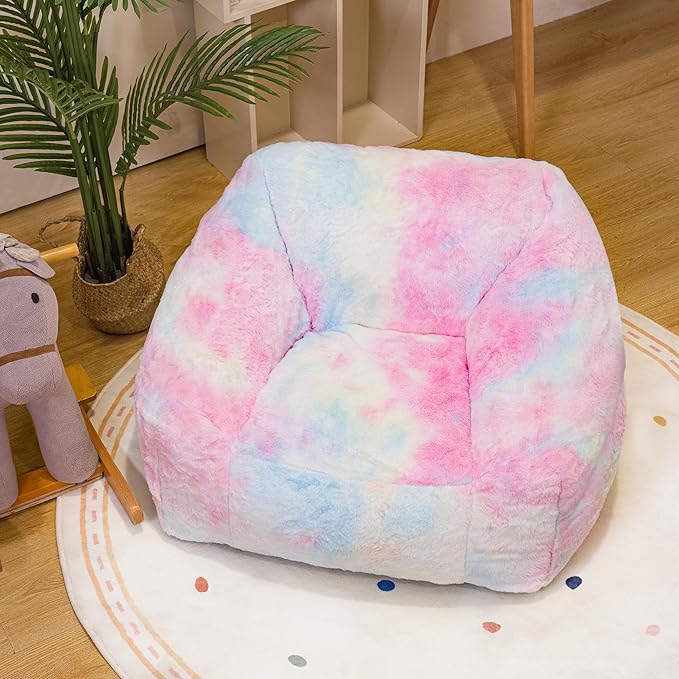 Bean Bag Chairs for Kids, 27" Modern Rainbow Colors Beanbag Sofa with Sponge Filling & Comfy Soft Faux Fur, Kids Teens Bean Bags Chair Sofa for Bedroom, Living Room (Colorful)