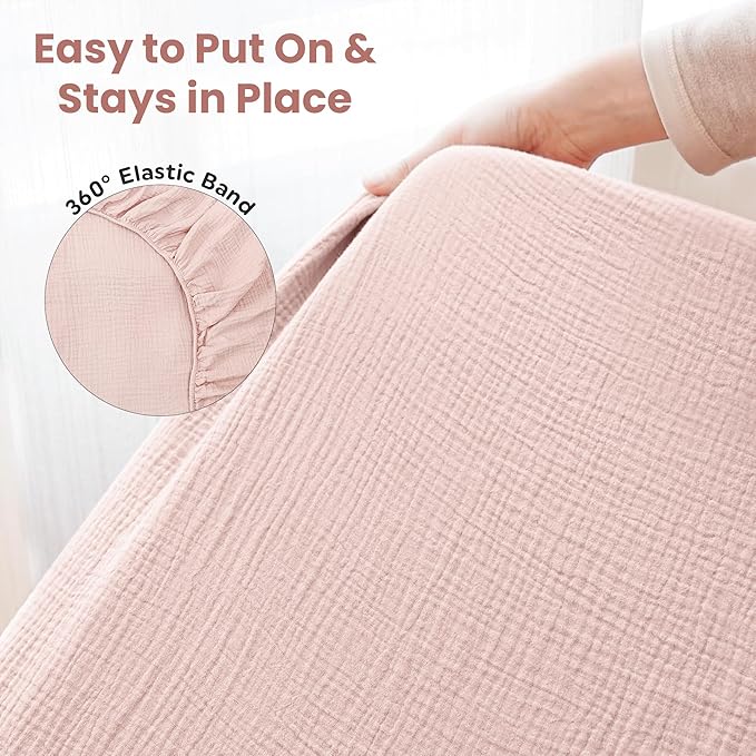 Organic Cotton Muslin Crib Sheets (Set of 2) – Soft & Breathable Fitted Sheets for Boys and Girls, Neutral Colors – Fits Standard Baby Crib Mattress (28 x 52 Inches) (Peach/Ivory)