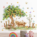 Amaonm Large Whimsical Tree Wall Decal with Woodland Animals, Birds, and Butterflies, Watercolor Green Tree Wall Sticker Decor for Girls Kids Bedroom Living Room Nursery Decoration (C)