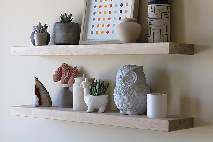 Urban Legacy Unfinished White Oak Floating Shelves | Easy to Install Accent Modern Floating Shelves with Floating Shelf Brackets| Set of 2, (48" x 7" x 2")