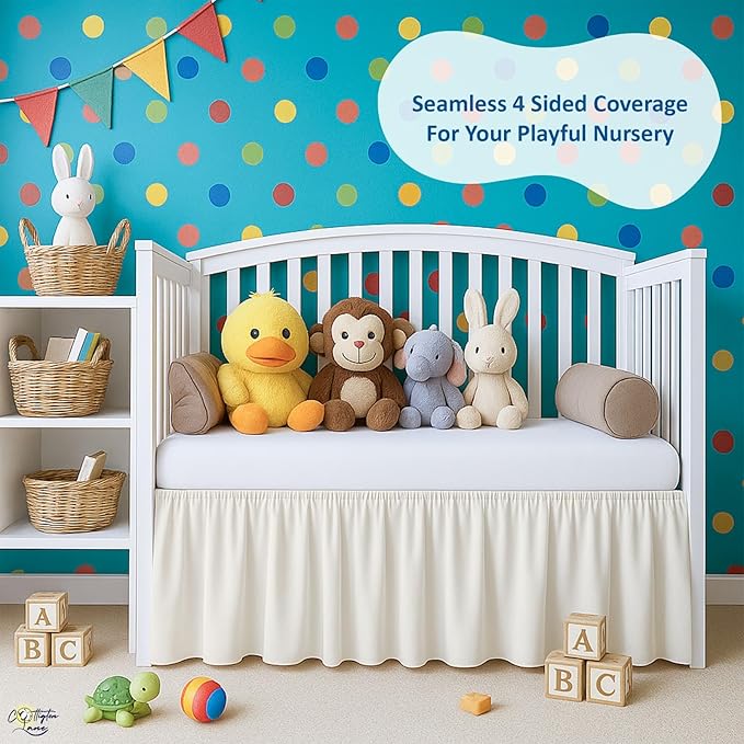 Cottington Lane Ivory Infrant Crib Bed Skirt Dust Ruffle with Split Corner, 100% Natural Cotton Nursery Crib Toddler Bedding Skirt for Baby Girls or Boy, Fits Standard Cribs 28" x 52" with 14" Drop