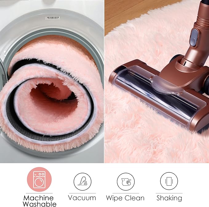 ONASAR Light Pink Round Area Rugs 2ft for Bedroom Living Room, Fluffy Cat Dog Bed Mat, Washable Circle Rug for Kids Girls Boys Teen, Soft Plush Shaggy Carpet for Nursery Dorm Home Decor Aesthetic