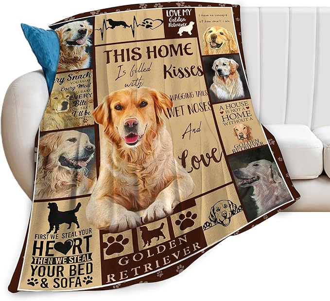 Golden Retriever Blanket Gifts and Decor - Cute Dog Throw for Girls, Women, Kids, Adults - Soft Warm Cozy Fleece for Couch, Sofa, Bed 50"x40"