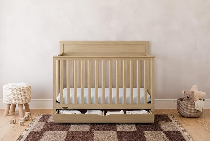 Graco Shiloh 5-in-1 Convertible Crib with Drawer – GREENGUARD Gold Certified Baby Crib Crafted from Wood, Converts to Toddler Bed, Daybed, and Full-Size Bed, Driftwood