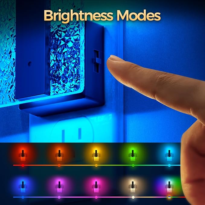 DORESshop LED Night Lights Plug Into Wall, Decorative Night Light with Dusk-to-Dawn Sensor, 8 Color-Changing Nightlights with Slide Button, Night-Lights for Bathroom, Hallway, Christmas Gifts