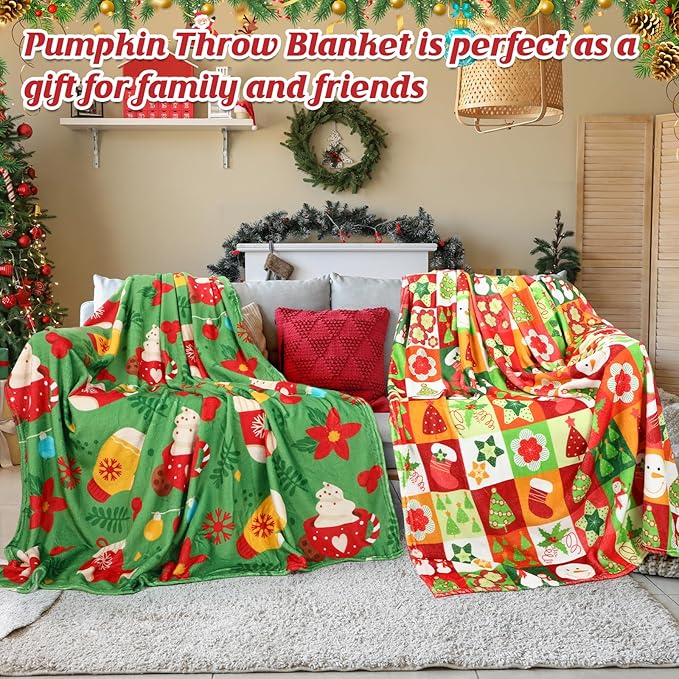 Buryeah 4 Pack Christmas Throw Blankets Bulk Snowmen, Santa Claus, Snowflakes, Xmas Tree Soft Cozy Lightweight Christmas Plush Flannel Blanket for Sofa, Couch, Home Decor Xmas Supplies, 50 x 60 Inch