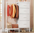 Dresser with Hanging Rack, 4 Drawers Small Closet for Bedroom, Reversible Fabric Kids Chest of Drawers with Clothes Rack, Tall Storage Tower, Sturdy Frame, White, 44''H